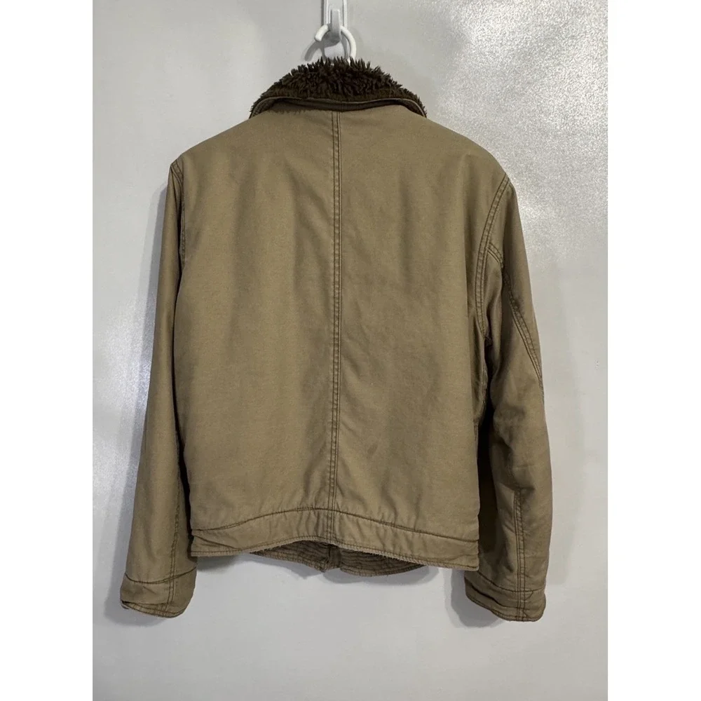 Abercrombie XL Boys Adirondack Coat Khaki Sherpa Lined Y2K Military Zip